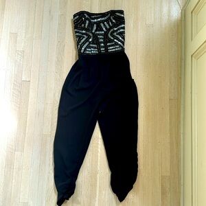 Parker Womens Giovanna Embellished Jumpsuit in Black Strapless Size L